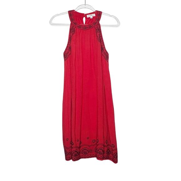 THML Vittoria Embroidered Mini Dress Halter Neck Sleeveless Red Black Size Large - Picture 1 of 12
